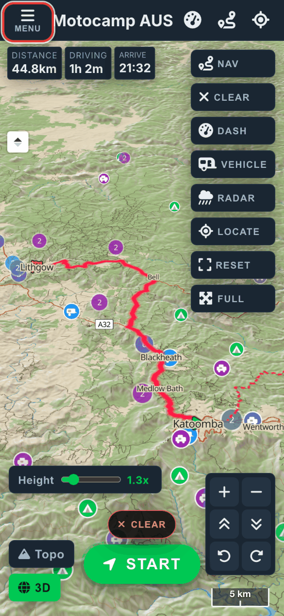 Plan a route, then close Menu, on a phone