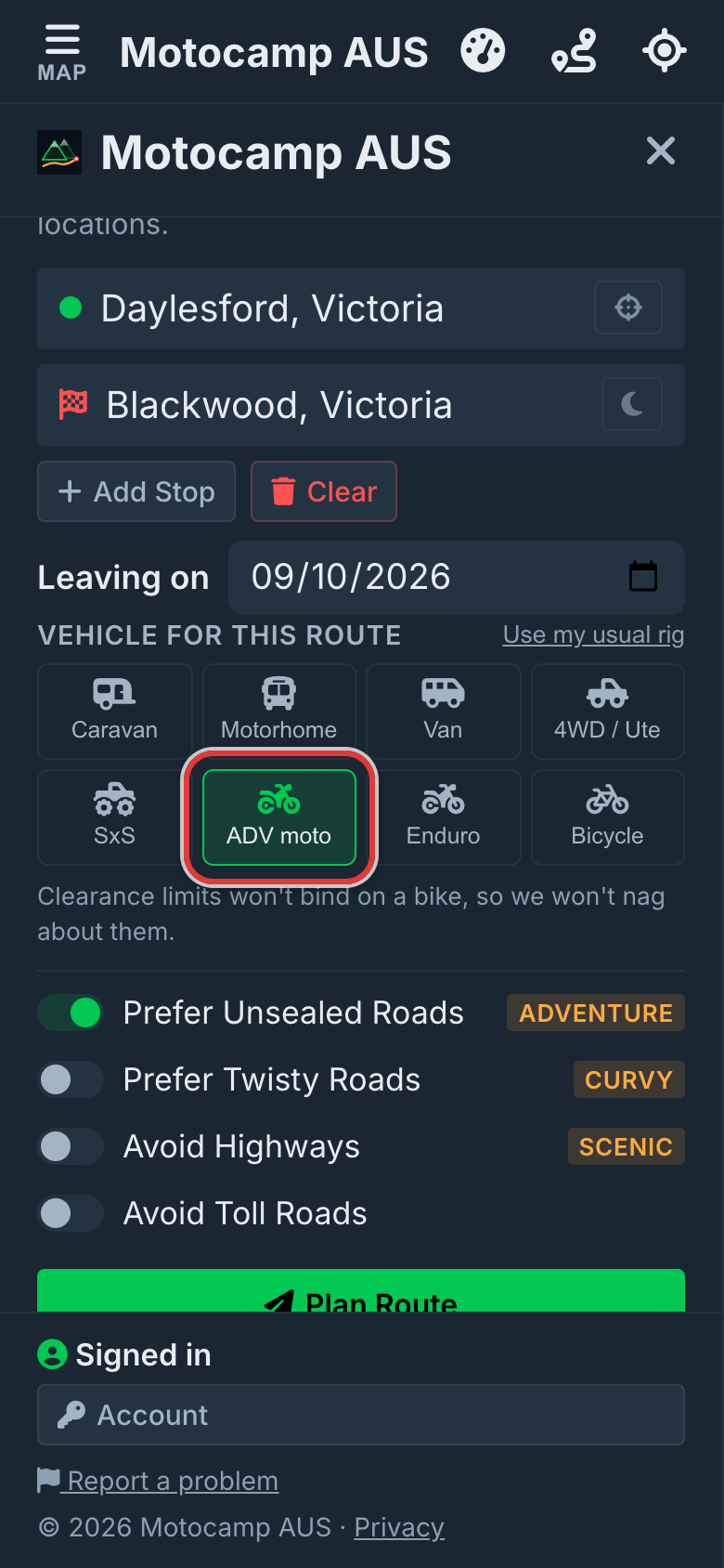 On a big adventure bike instead, on a phone