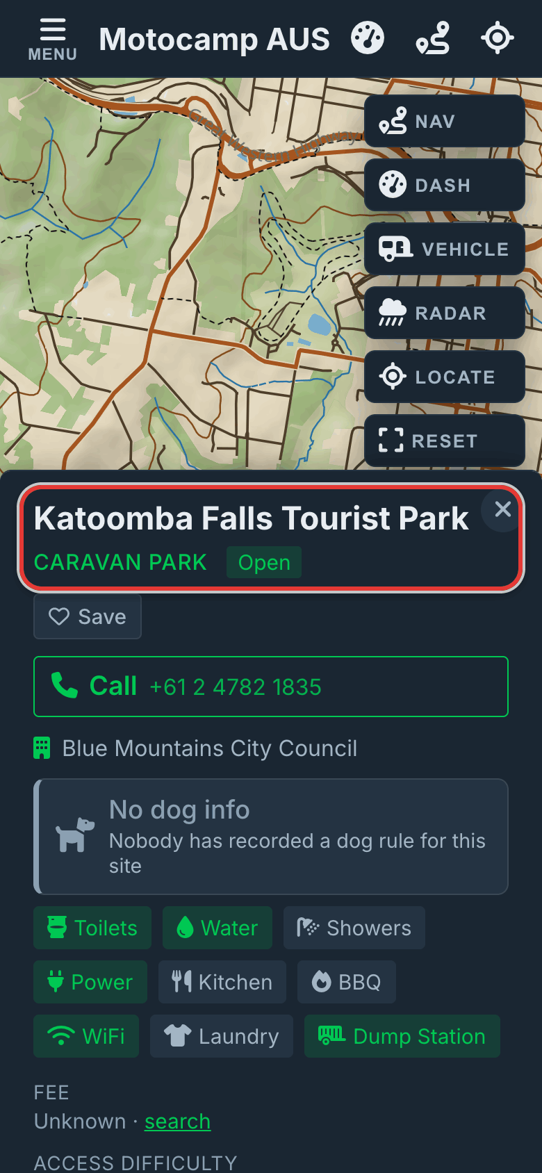 Tap a pin to see its card, on a phone