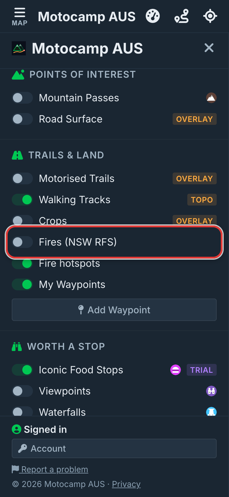 Add NSW Rural Fire Service fires, on a phone