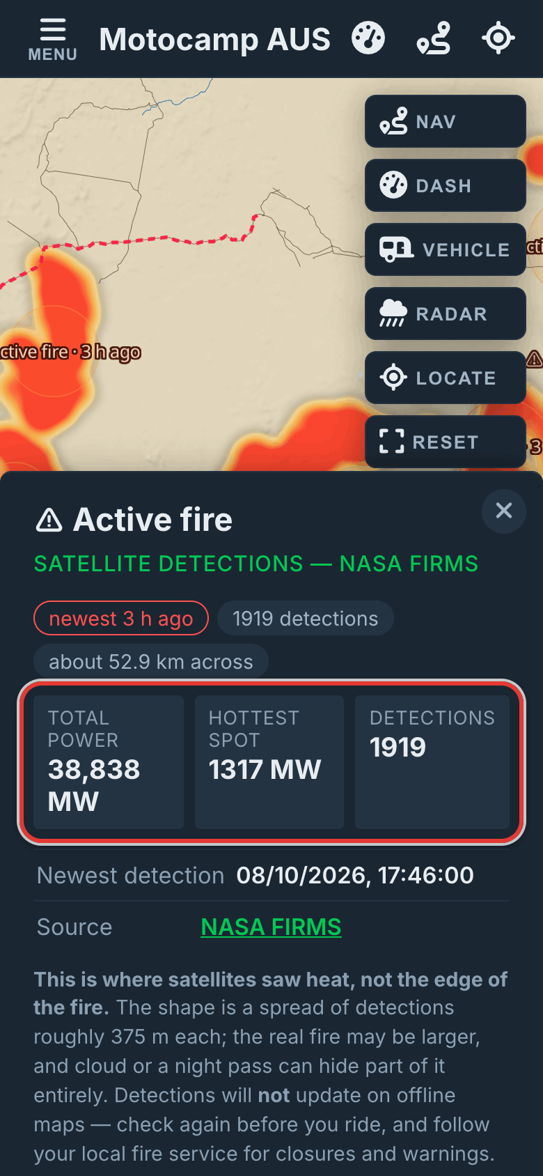 Tap a fire for its card, on a phone