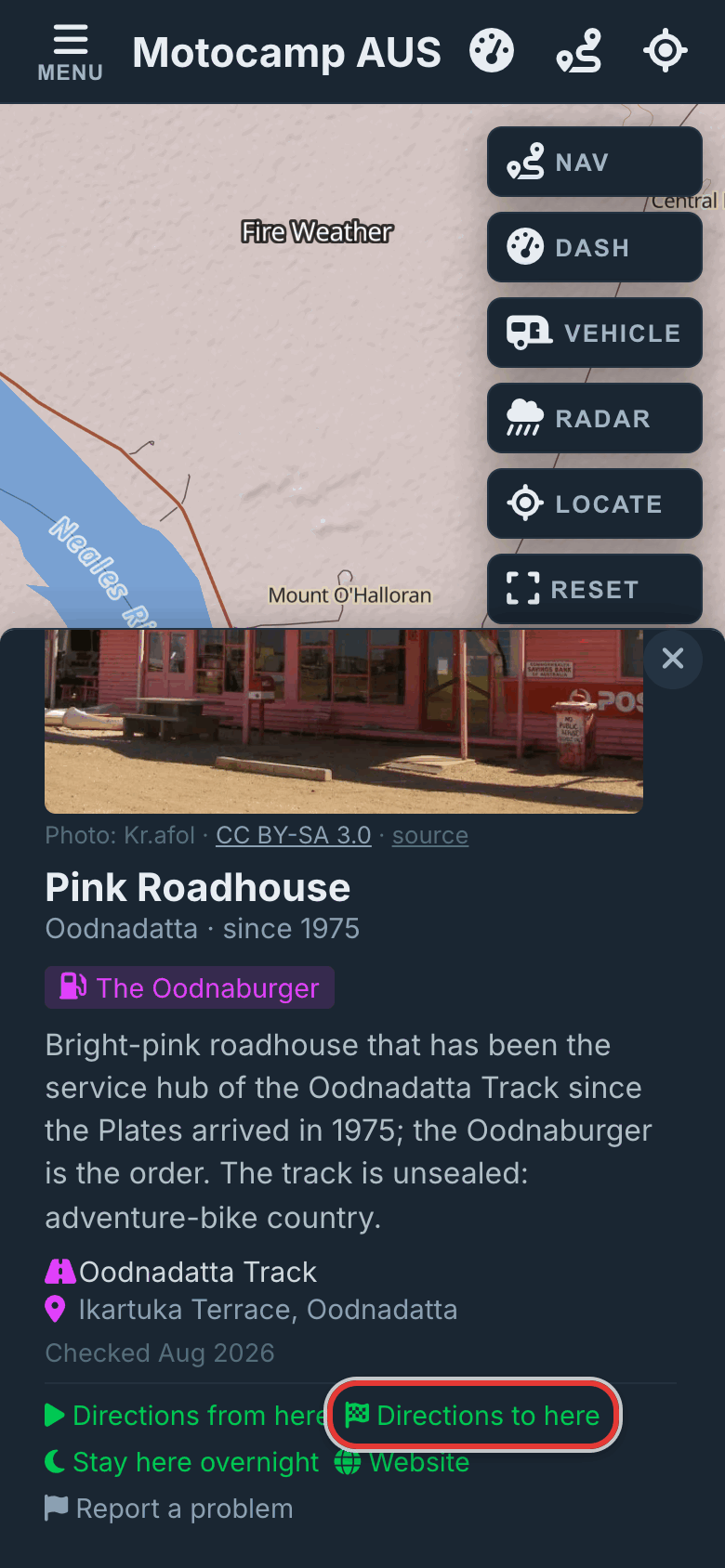 Get directions from the card, on a phone