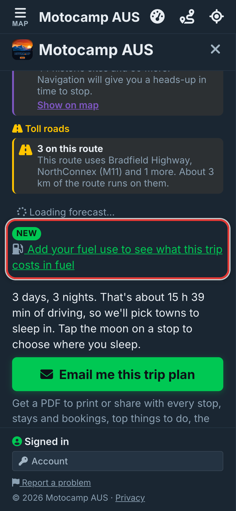 Tap Add your fuel use, on a phone