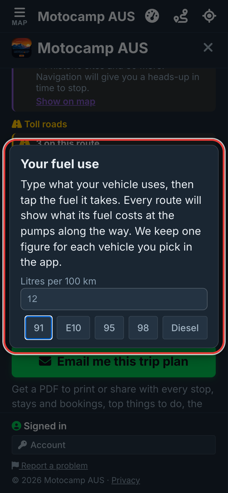 Type your number, tap your fuel, on a phone