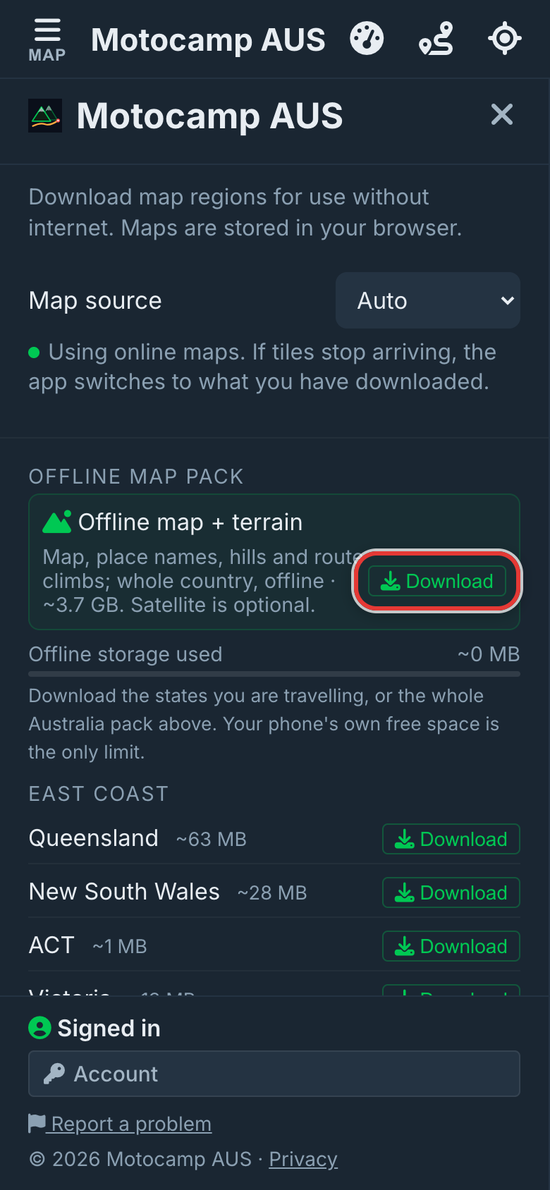 Download the Australia pack, on a phone