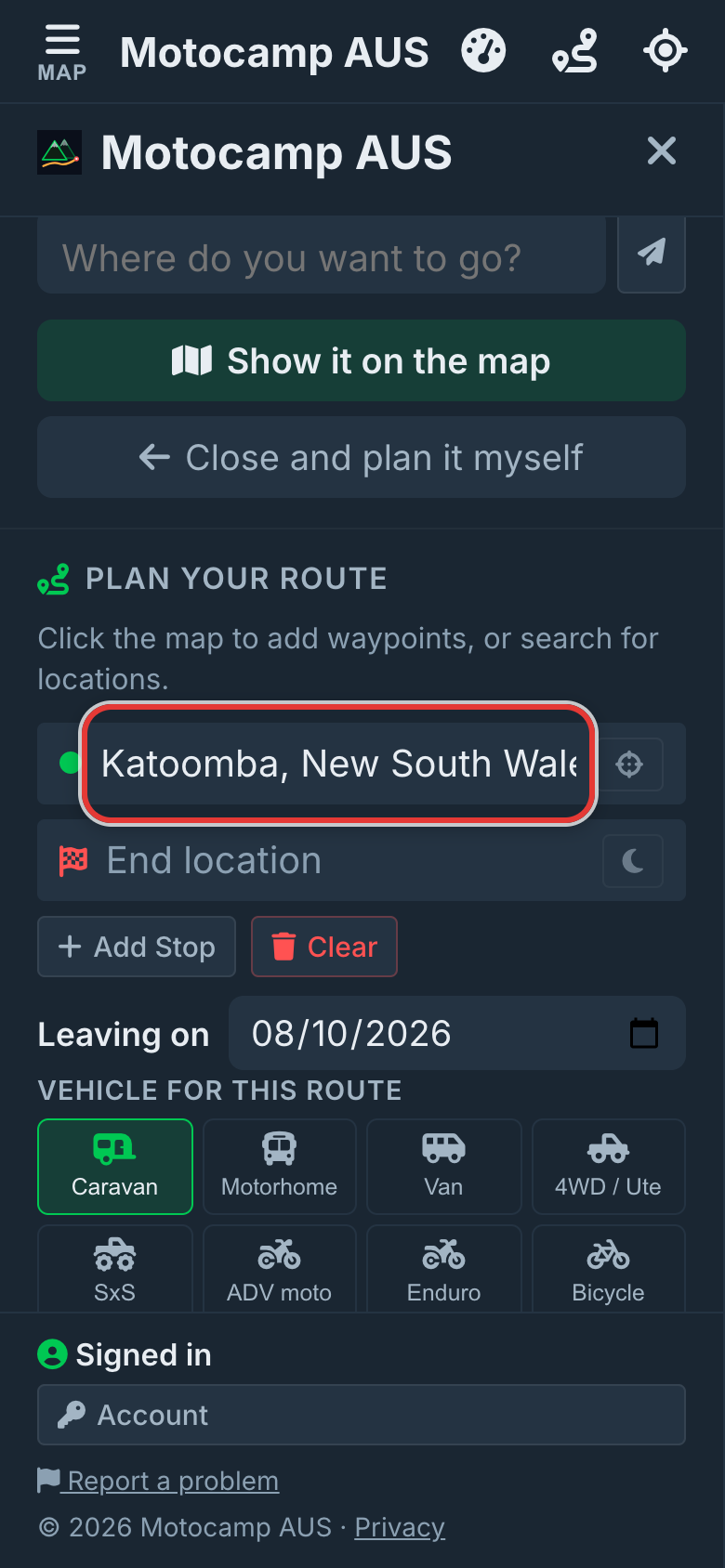 Type your Start location, on a phone
