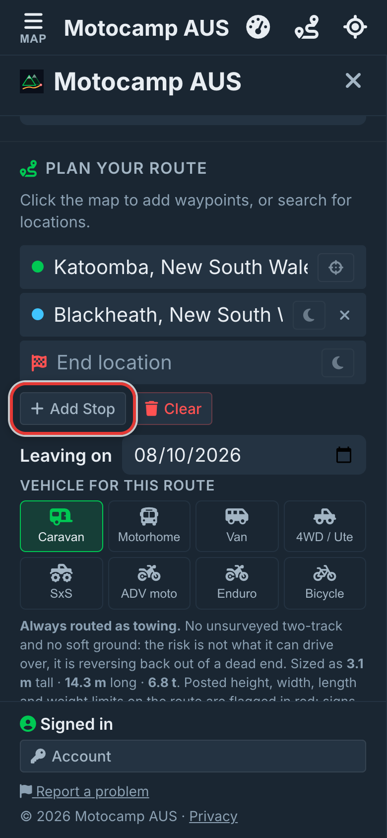 Tap Add Stop for each stop, on a phone