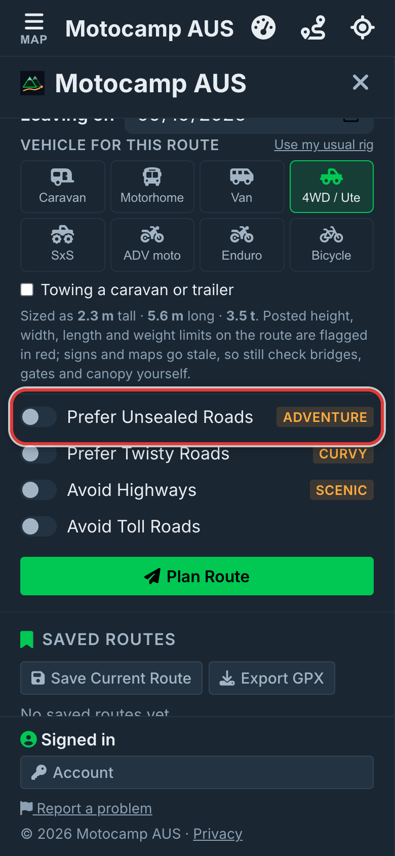Open Menu, then Route, on a phone