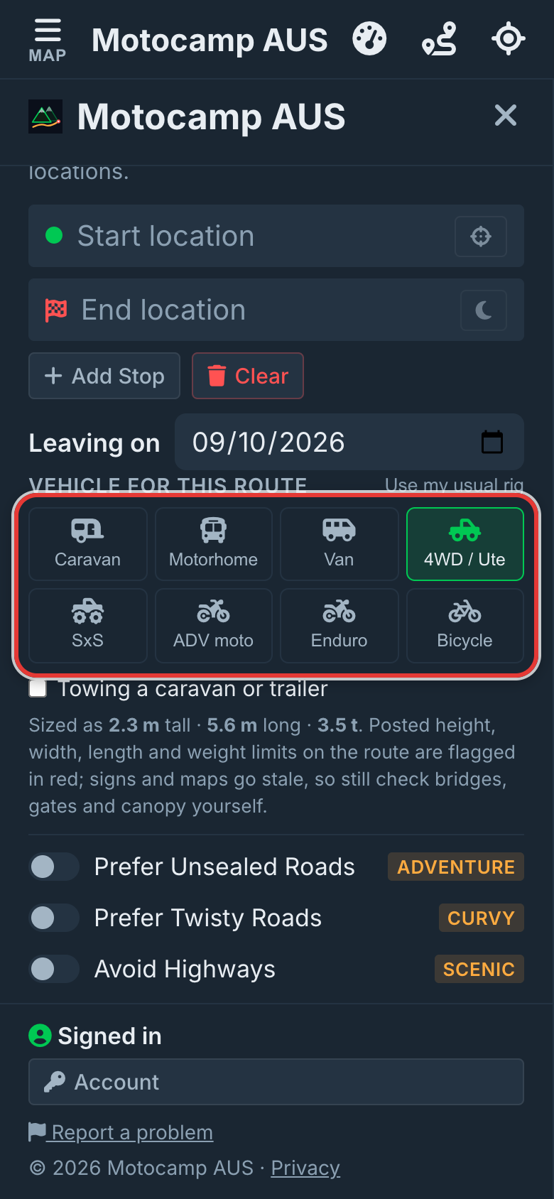 Pick your vehicle first, on a phone