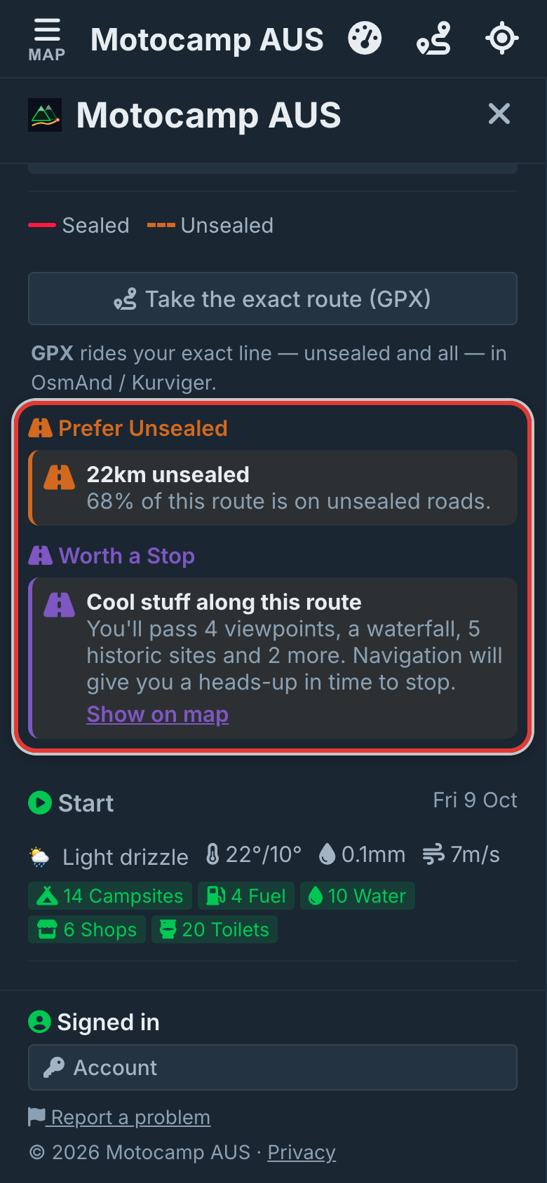 Plan Route and see the result, on a phone