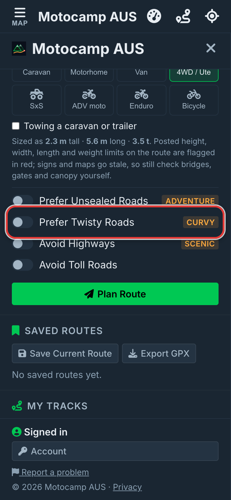 Twisty, highways and tolls, on a phone