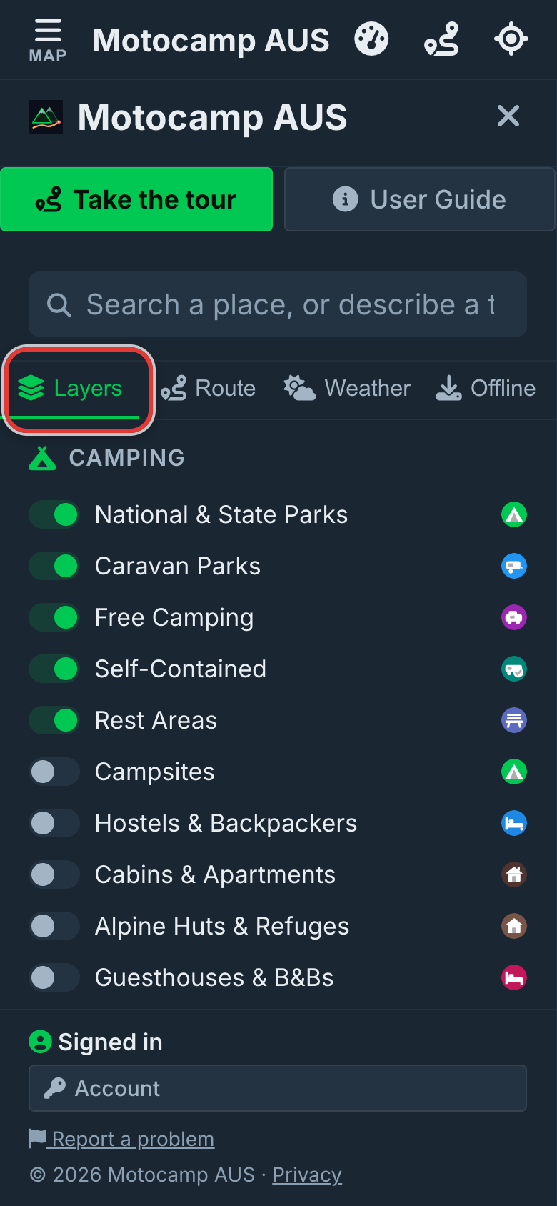 Open Menu, then Layers, on a phone