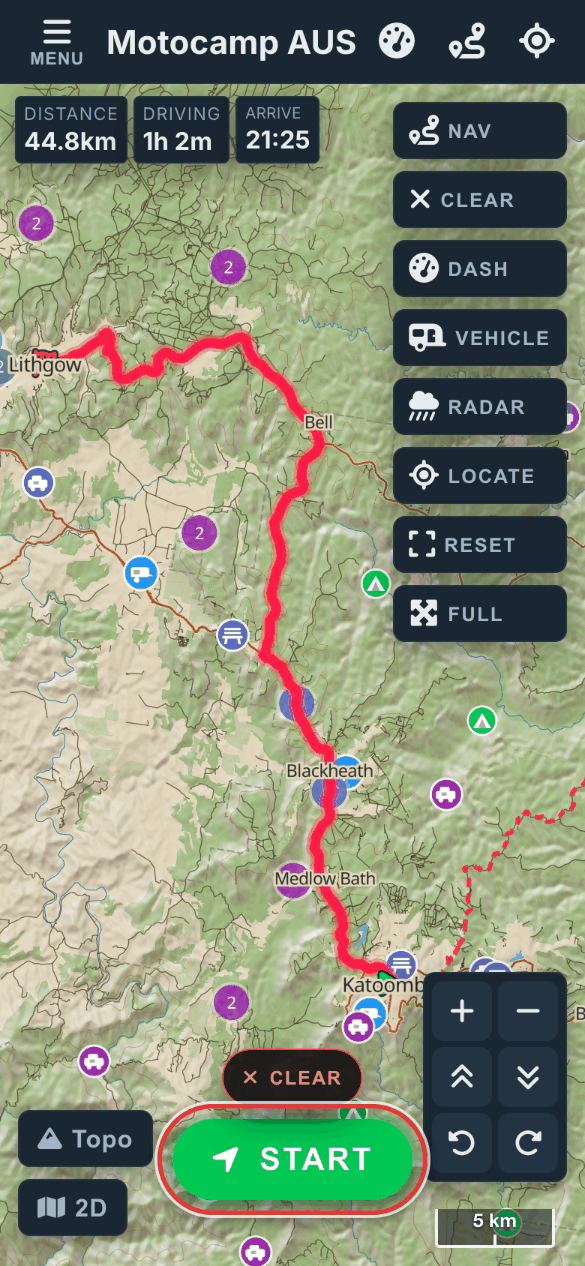 Plan a route, then tap Start, on a phone