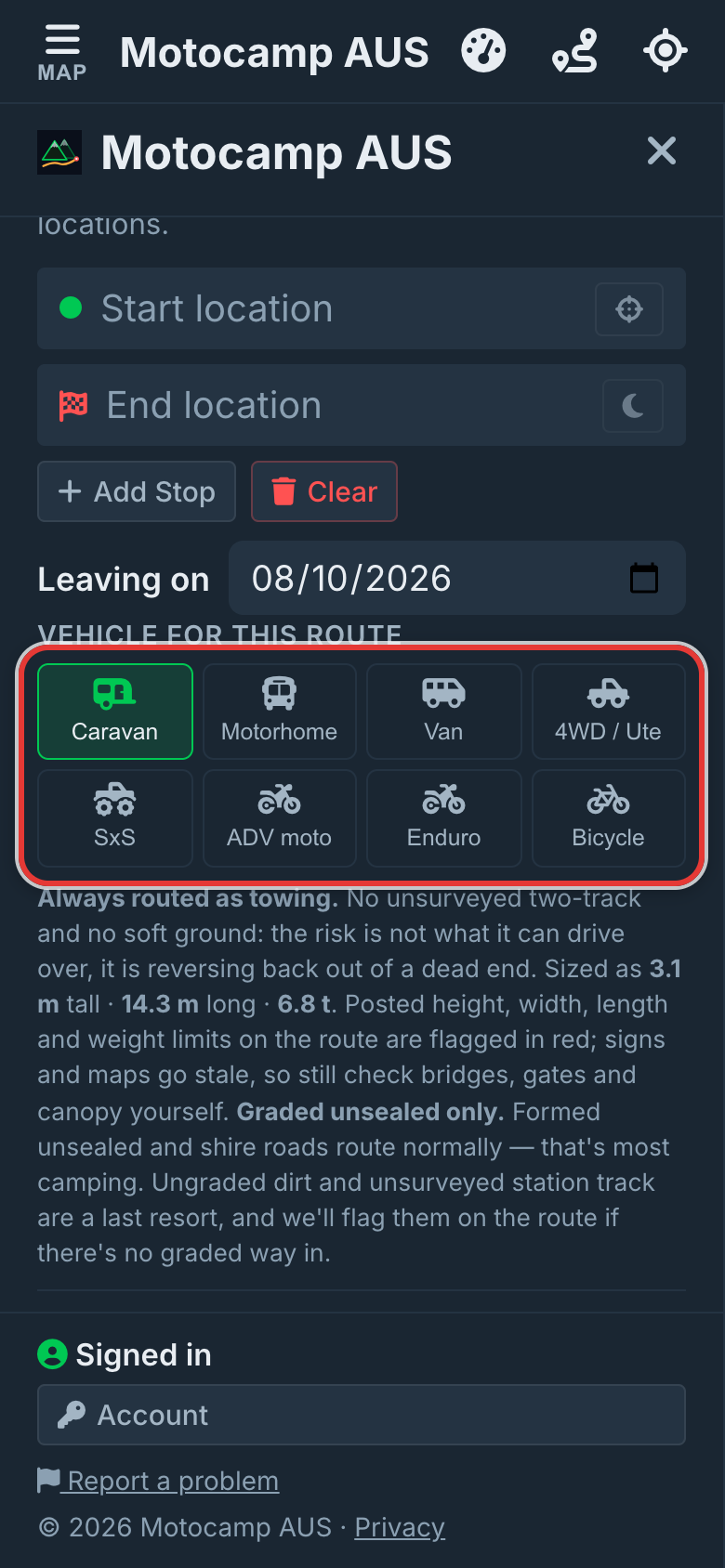Open Menu, then Route, on a phone