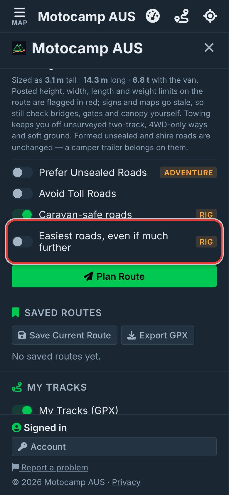 Tick Easiest roads if you like, on a phone