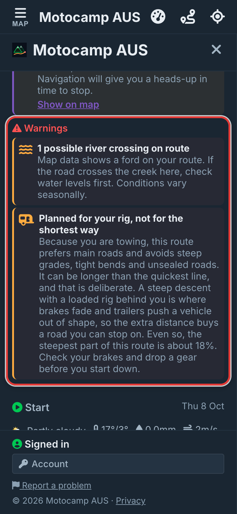 Plan Route and read the note, on a phone
