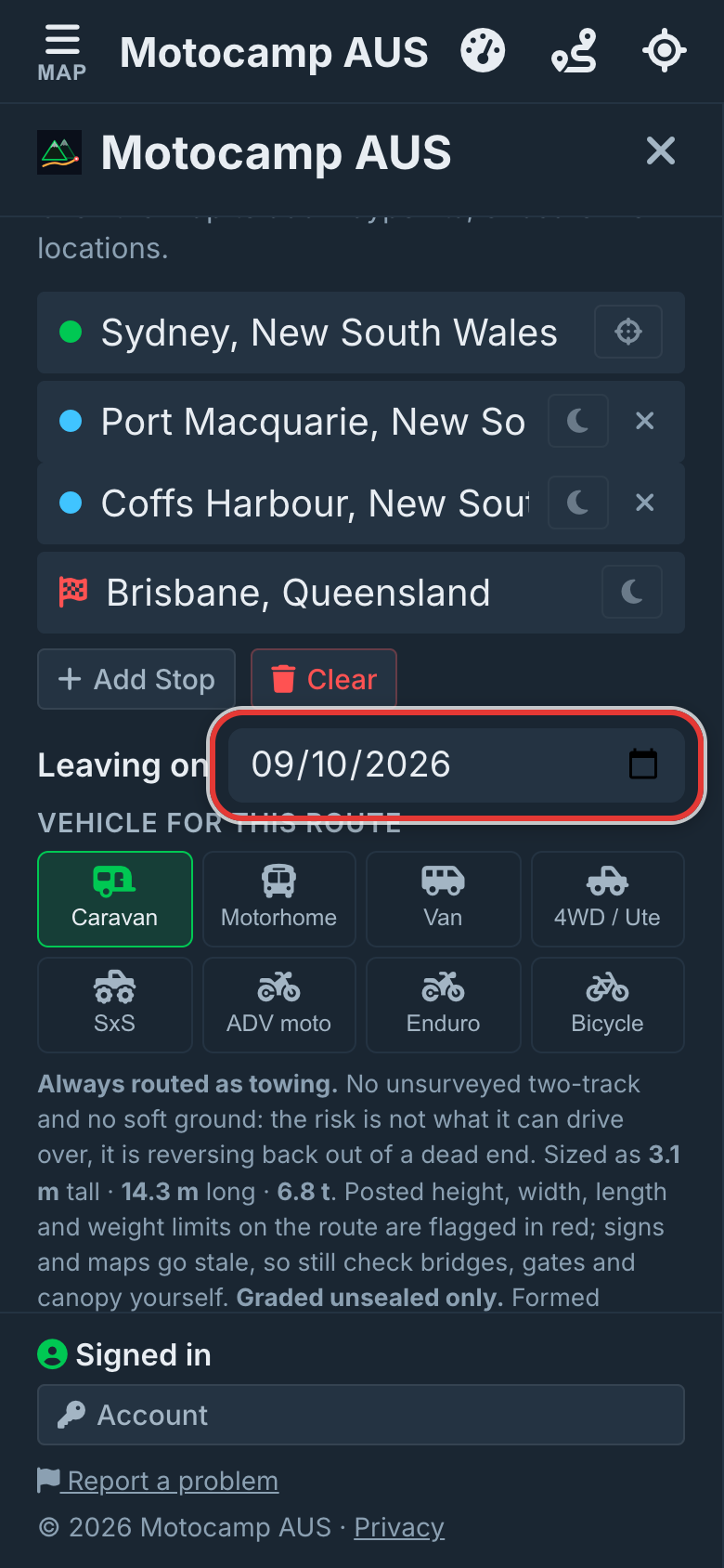 Set the Leaving on date, on a phone