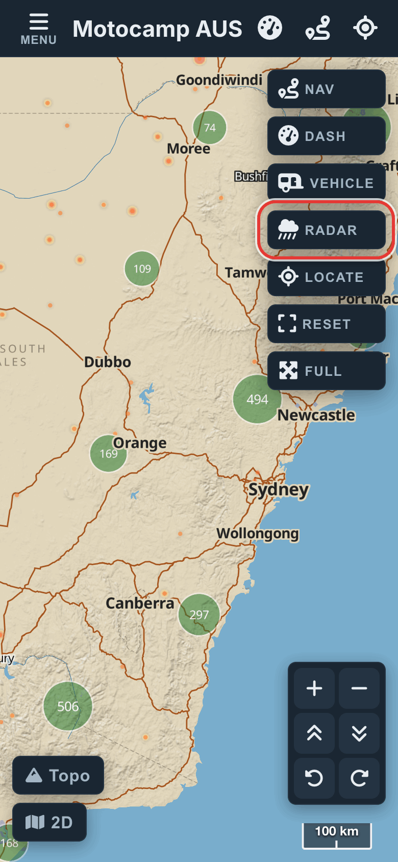 Tap Radar on the map, on a phone