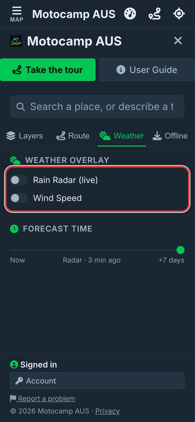 Open Menu, then Weather, on a phone