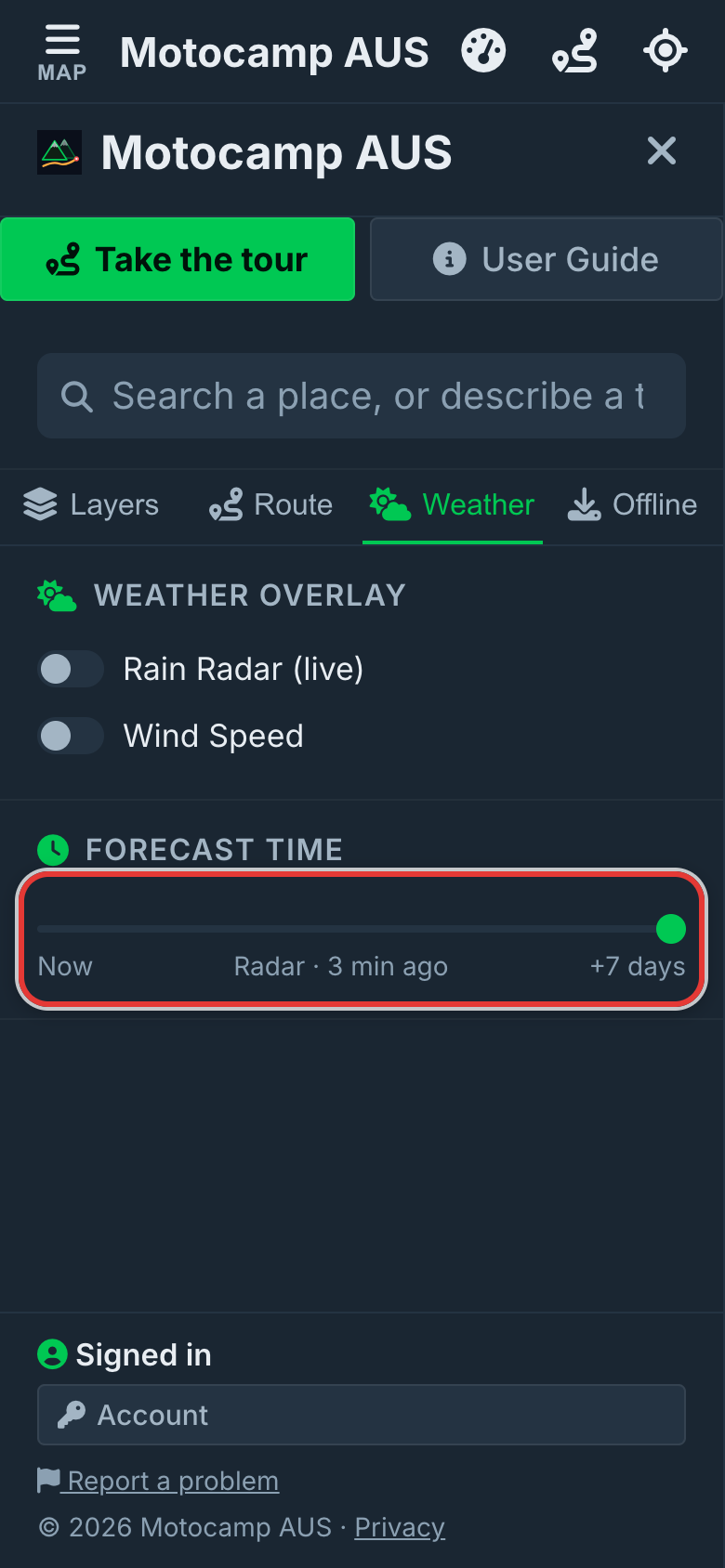 Slide the Forecast Time bar, on a phone