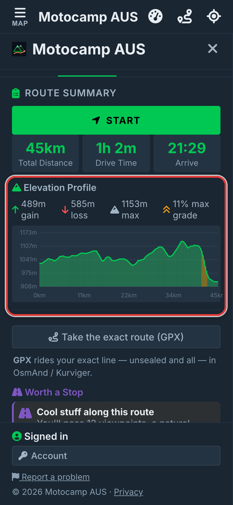Read the Elevation Profile, on a phone